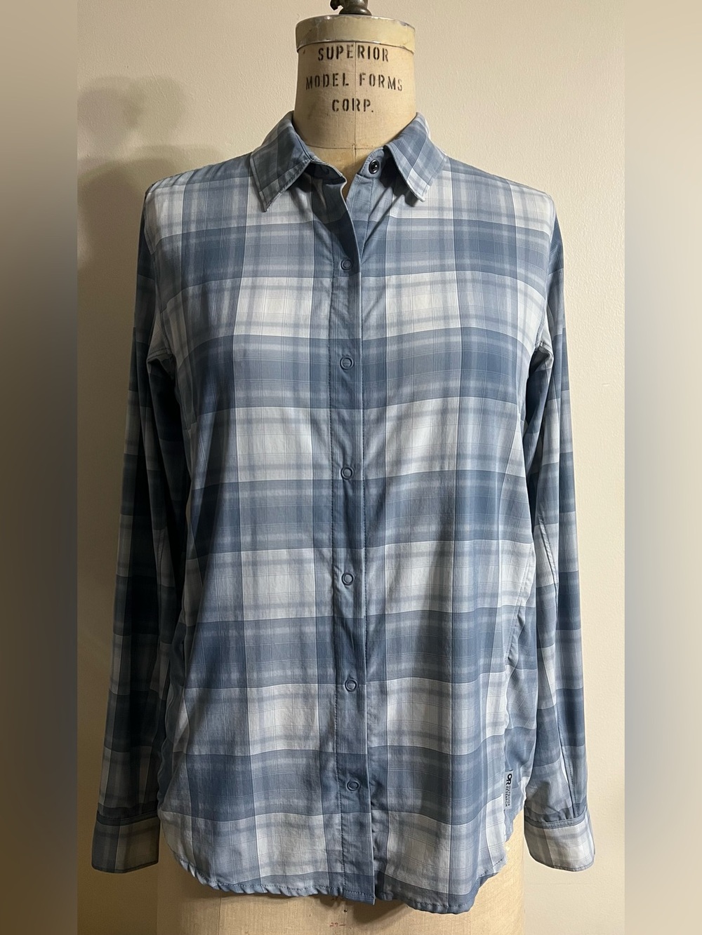 Outdoor Research Astroman Long-Sleeve Sun Plaid Shirt Light Blue Size Medium